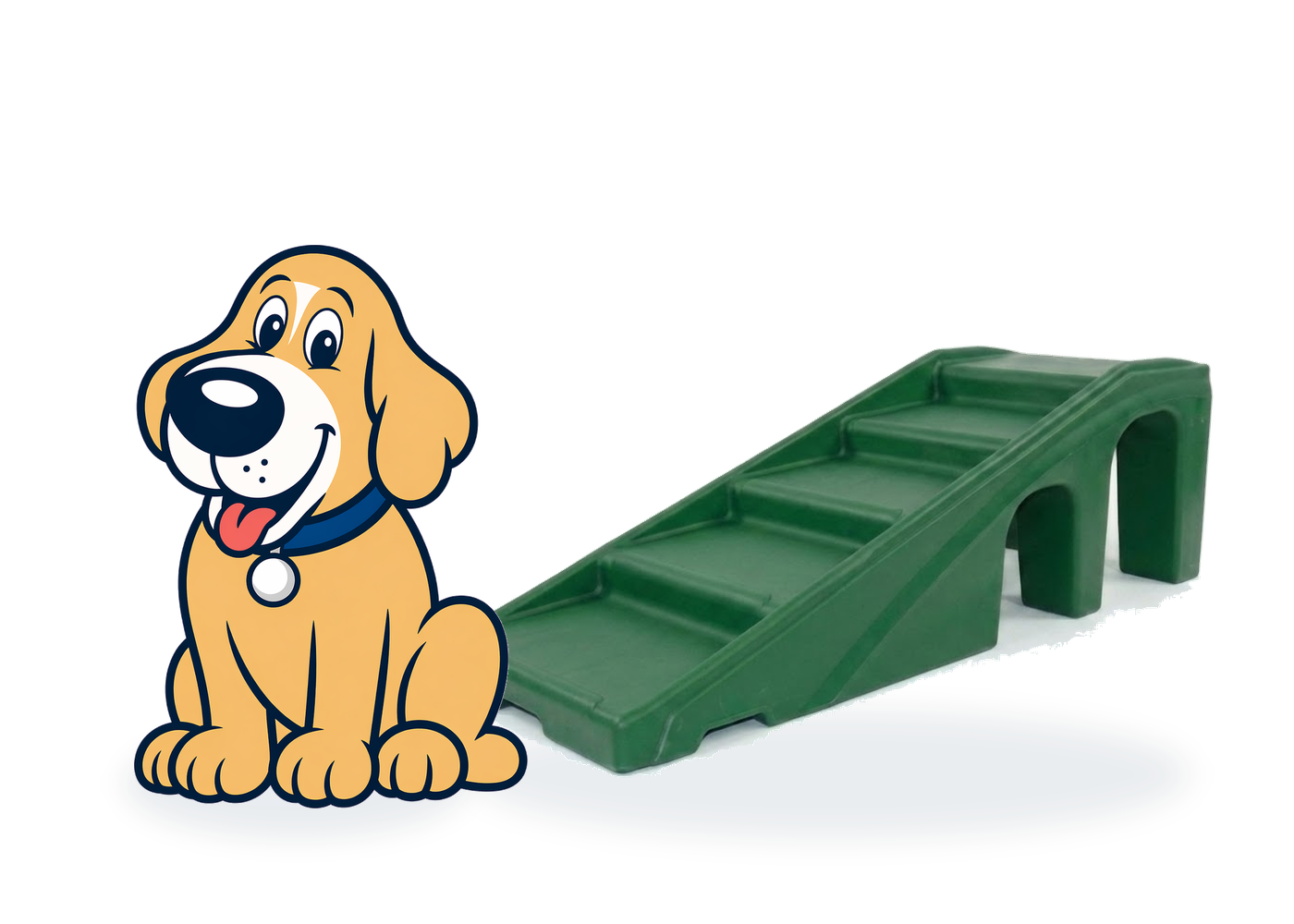 Archy beside a green PRO Series stair playground piece