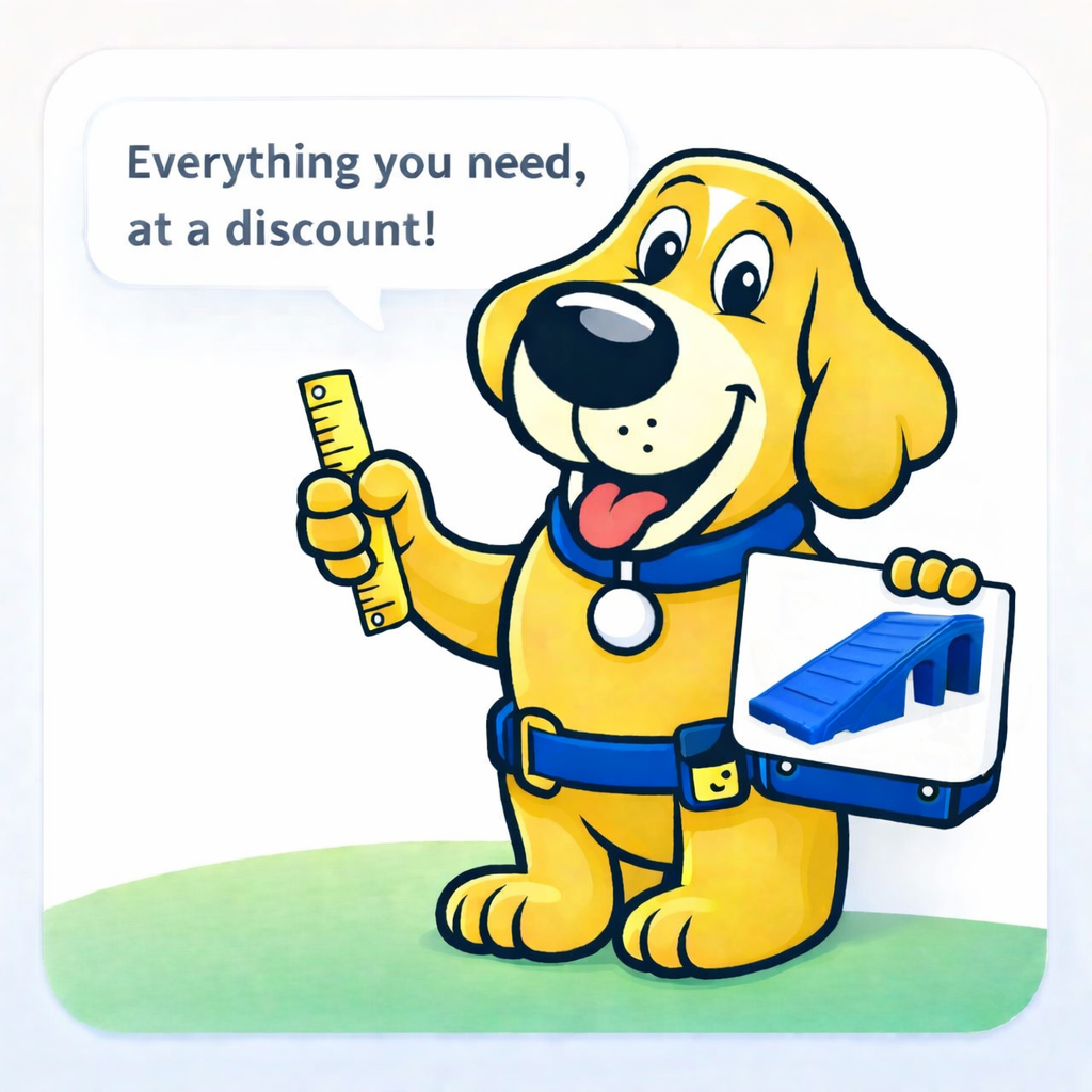 Archy holding a package builder card that says everything you need at a discount